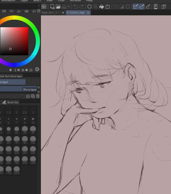 a digital sketch of a girl resting her head in her hand with a tired expression.